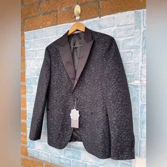 Zara Man VIP Night Out Evening Blue & Black Metallic Blazer Jacket size 42 - Picture 2 of 15